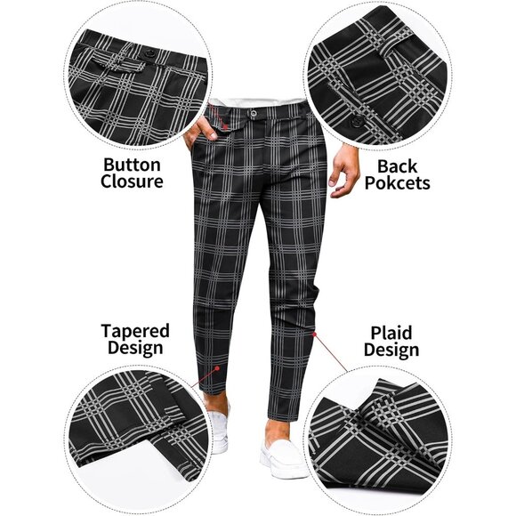 🆕 Men Black Slim Fit Pants Flat Front Stretch Skinny Tapered Casual Trousers - Picture 5 of 6